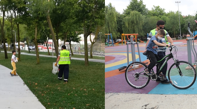 Parkı Temizleyen Babasına Yardım Eden İsmail'e İBB'den Bisiklet