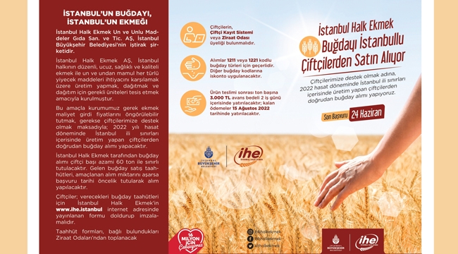 Halk Ekmek Buğdayı İstanbullu Çiftçi'den Alacak